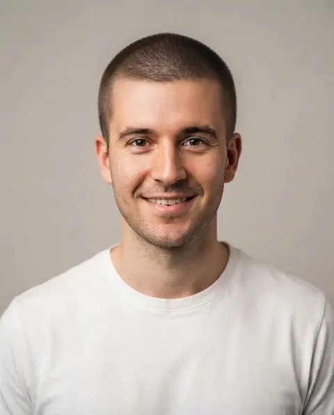 The same photo after the change: Buzz cut