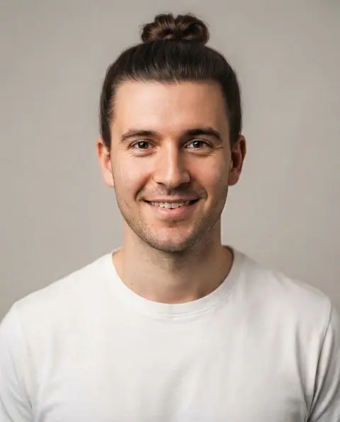 The same photo after the change: Man bun