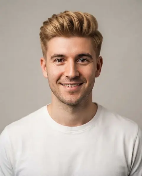 The same photo after the change: Quiff, Blonde