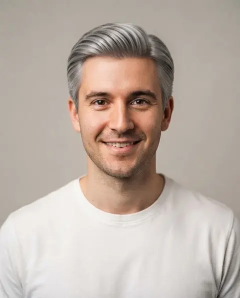 The same photo after the change: Slicked back, Silver